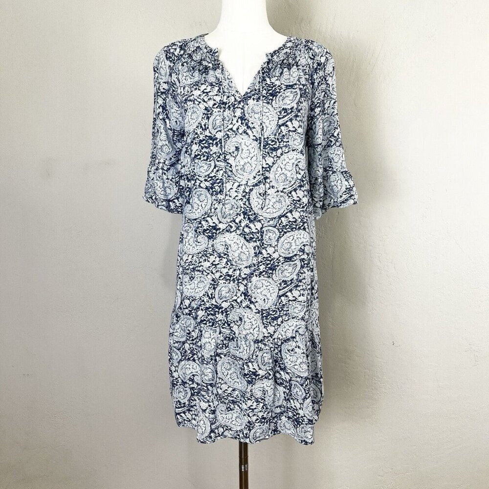 Margaret O'Leary Dress Blue Paisley Flowy‎ Boho Beach Pockets Mini Size XS